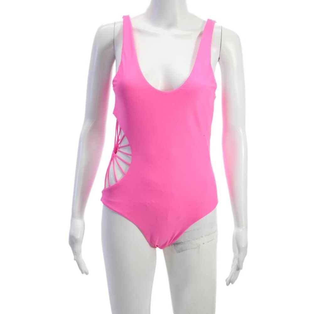 Cami And Jax Women Swimwear One Piece Pink Solid Nylon Spandex Size L